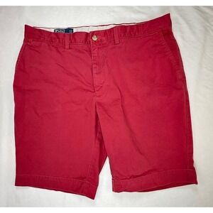 Polo Ralph Lauren Mens Chino Shorts Flat Front Red Cotton Size 38 Preppy - READ